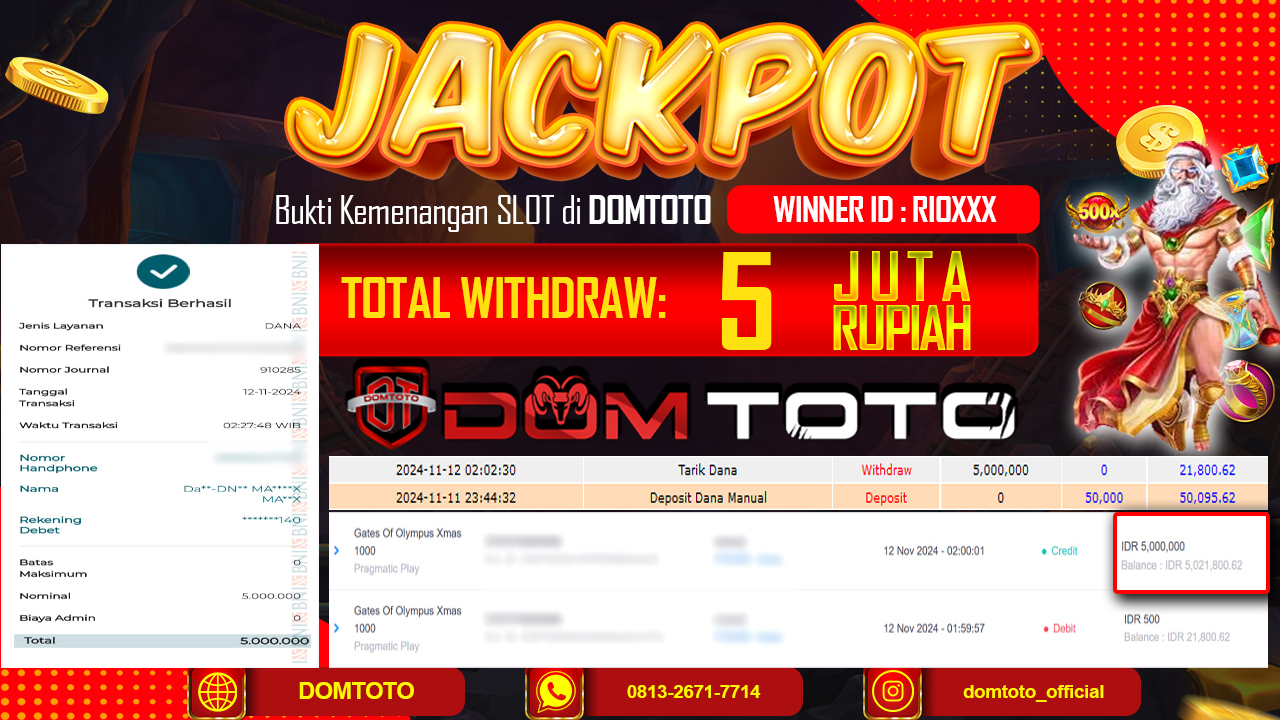 JACKPOT SLOT GATE OF OLYMPUS  XMAS 1000 12 NOVEMBER 2024